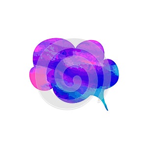 Vector Watercolor Painting: Talk Bubble Cloud, Blue and Pink Colors, Blank Template.