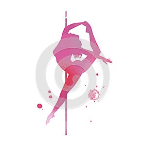 Vector watercolor pink silhouette women pole dance exotic
