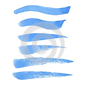 Vector watercolor set of hand painted blue grungy texture brush strokes