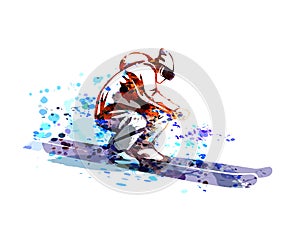 Vector watercolor silhouette of skier