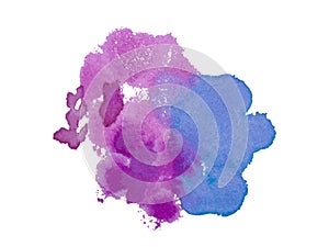 Vector watercolor stain and splash. Colorful illustration of watercolour drops, drips and blots. Blue and pink. Isolated.