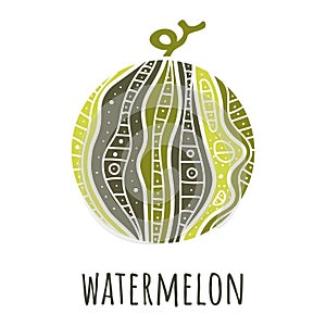 Vector watermelon with mandala ornament. Vegetable logo of a vegan restaurant, environmentally friendly store, vegetable fair