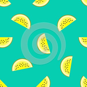Vector watermelon seamless pattern. Slice of watermelon on turquoise background. Colorful vector illustration gradient fill in