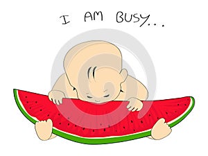 vector watermelon slice & baby