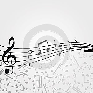 Vector wave music background: melody, notes, key.