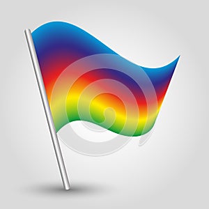 Vector simple triangle rainbow colored flag on slanted silver pole - symbol of pride with metal stick - full color spectrum