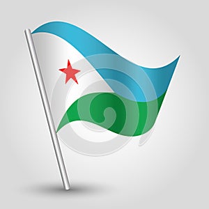 Vector waving triangle djiboutian flag on slanted silver pole - icon of djibouti with metal stick photo