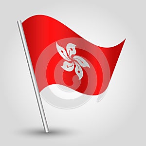 Vector waving triangle hongkonger flag on slanted silver pole - icon of hong kong with metal stick