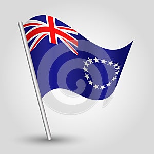 Vector waving triangle islander flag on slanted silver pole - symbol of cook island with metal stick