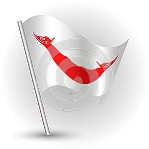 Vector waving triangle islander flag on slanted silver pole - symbol of easter island with metal stick