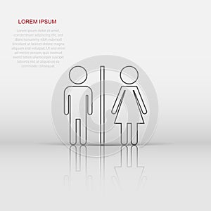 Vector WC, toilet icon in flat style. Men and women restroom sign illustration pictogram. WC business concept