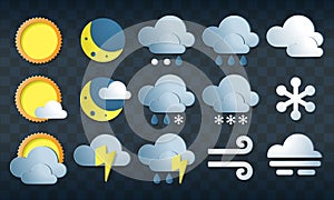 Vector weather icons set in paper cut style