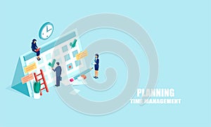 Vector web banner of businesspeople busy with time management and planning