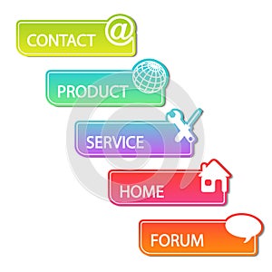 Vector web buttons. Navigation bar set. Menu element labels for website layout.