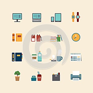 Vector web flat icons set - business office tools collection of