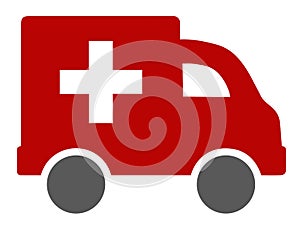 Vector web icon of a red ambulance van with white cross and black wheels