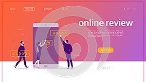 Vector web page concept design with online review theme.