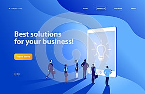 Vector web page design template - complex business solution, project support, online consult, modern technology, service, time man