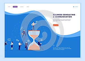 Vector web page template for business communication, workflow, online consulting, time management, team work. Landing page design.