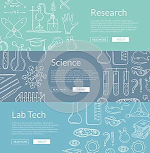 Vector web banner templates with hand drawn science elements