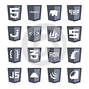 Vector web shields icon set grey variant: html5, css3