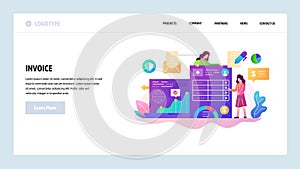 Vector web site design template. Business documents and finance management, invoice payment. Landing page concepts for