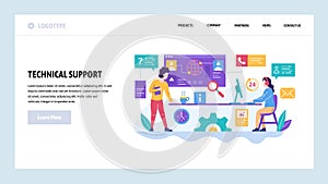 Vector web site design template. Call center and technical support hotline, customer help service. Landing page concepts