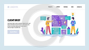 Vector web site design template. Client brief and marketing strategy. Customer business consulting. Landing page