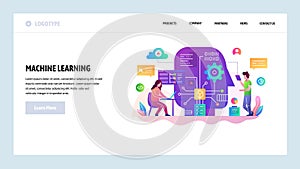 Vector web site design template. Machine learning and AI artificial intellegence, robot technology, big data science photo