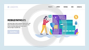 Vector web site design template. Online shopping and mobile phone secure payments. Landing page concepts for website and