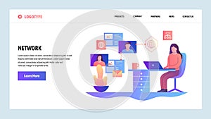 Vector web site design template. Social media network, messaging and online networking. Landing page concepts for
