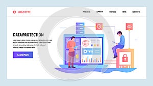 Vector web site gradient design template. Data protection, cyber security and secure login. Landing page concepts for