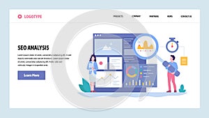 Vector web site gradient design template. SEO analytics and optimization. Online marketing and keyword suggestions