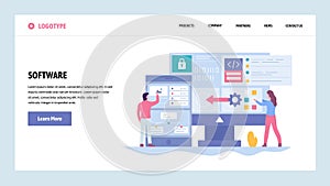 Vector web site gradient design template. Software development and application coding. Saftware engenieer write computer