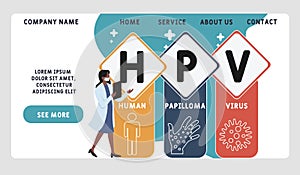 Vector website design template . HPV - Human Papilloma Virus, acronym medical concept.