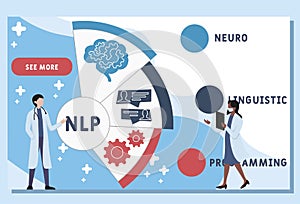 Vector website design template . NLP - Neuro-linguistic programming acronym medical concept.