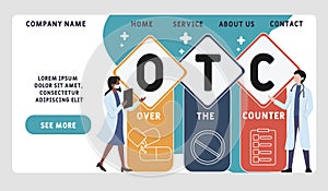 Vector website design template . OTC - Over The Counter. acronym medical concept