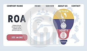 Vector website design template . ROA - return on assets acronym, business concept.