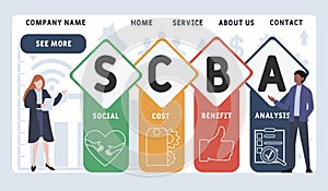Vector website design template . SCBA - Social Cost Benefit Analysis acronym, business concept.