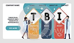 Vector website design template . TBI - Traumatic Brain Injury  acronym, medical concept.