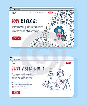 Vector website templates for Astrophysics and Biology classes.