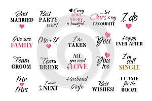 Vector wedding caligraphy typography collection marriage set