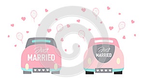 Vector wedding car cartoon style just married