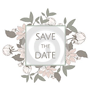 Vector wedding card with floral elements.