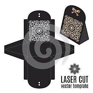 Vector wedding card laser cut template box.