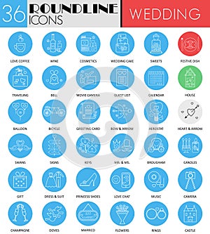 Vector Wedding circle white black icon set. Modern line black icon design for web.