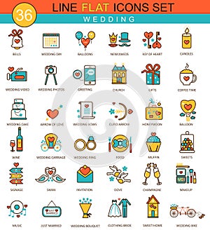 Vector Wedding flat line icon set. Modern elegant style design for web.