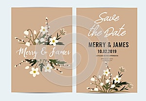 Vector Wedding Invitation card. Flora flower rustic pattern set