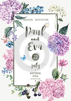 Vector wedding invitation with Hydrangea