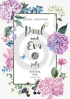 Vector wedding invitation with Hydrangea photo